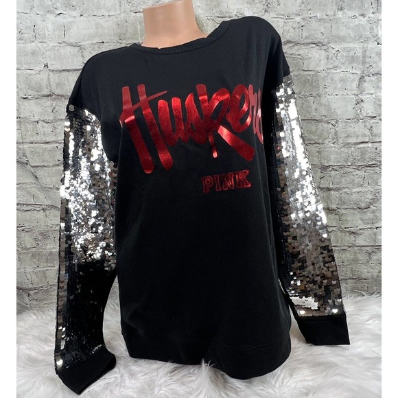 RARE VICTORIA SECRET PINK LIMITED EDITION BLING Sequin Huskers Sweatshirt M $99 - Picture 9 of 10